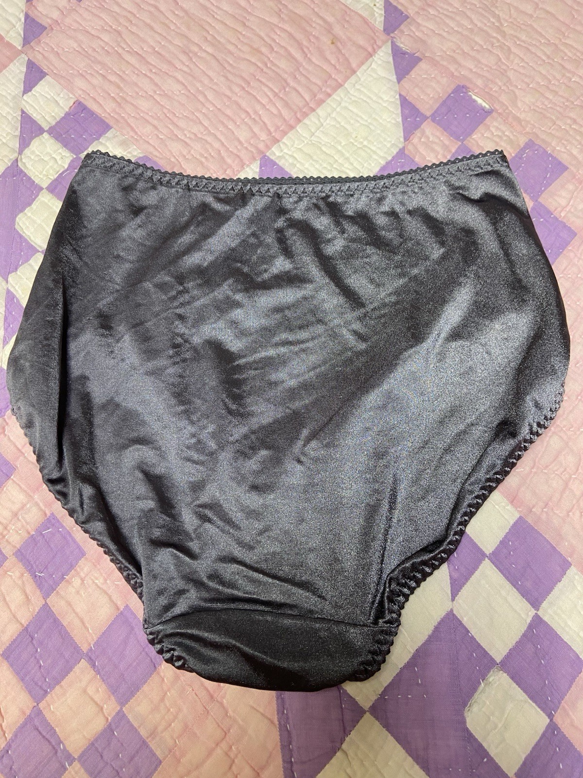 Vtg Vassarette Glossy Satin Black Panties Large Sissy Nylon Blend