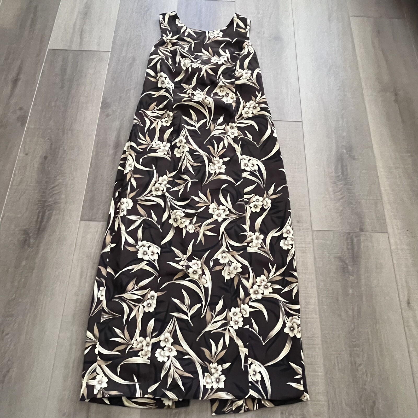 Vintage 90s Sunshine Starshine Brown Tropical Maxi Dress 14 Resort Beach Party