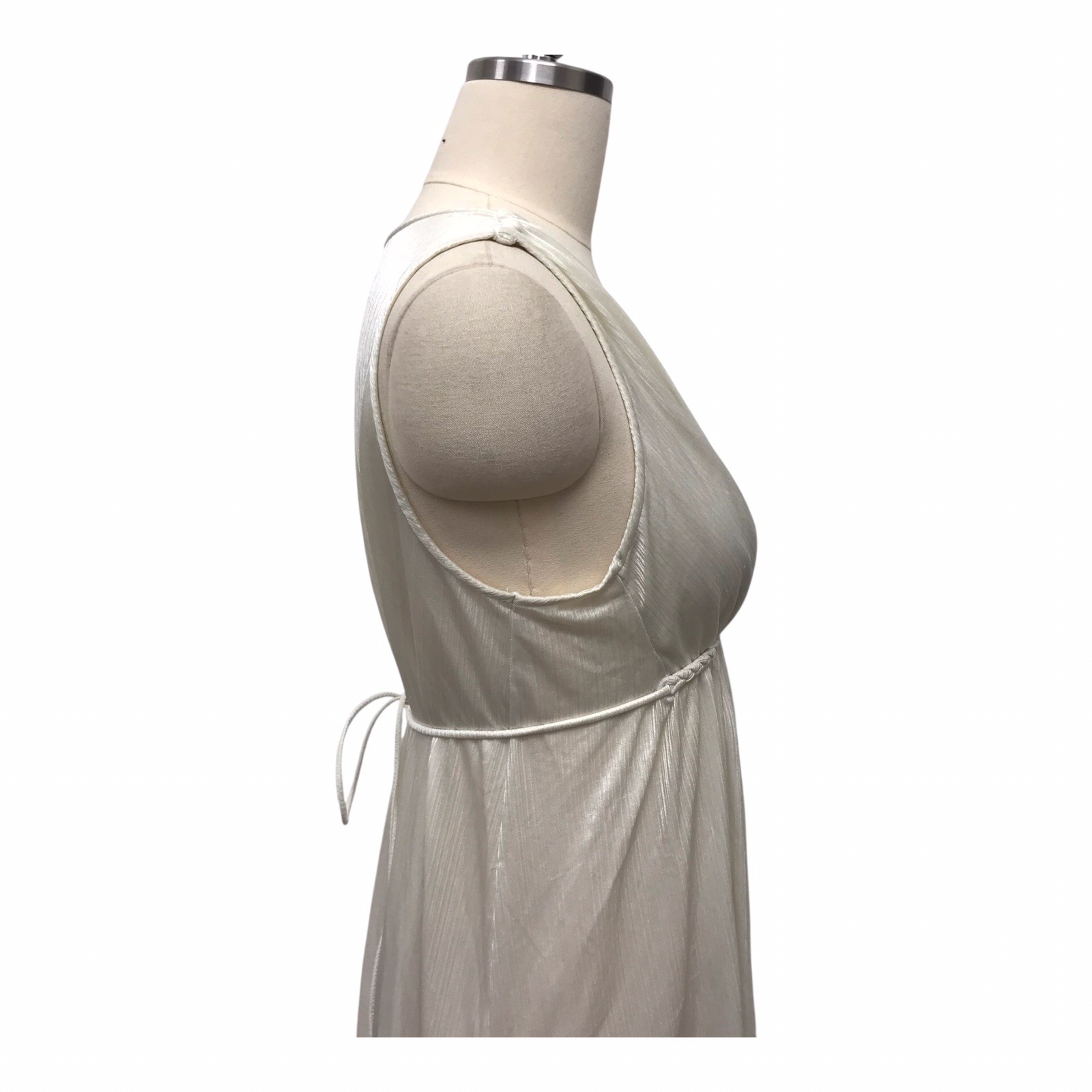 Vintage Val Mode Ivory Satin Full Length Slip Dress Goddess Empire Waist Sz M