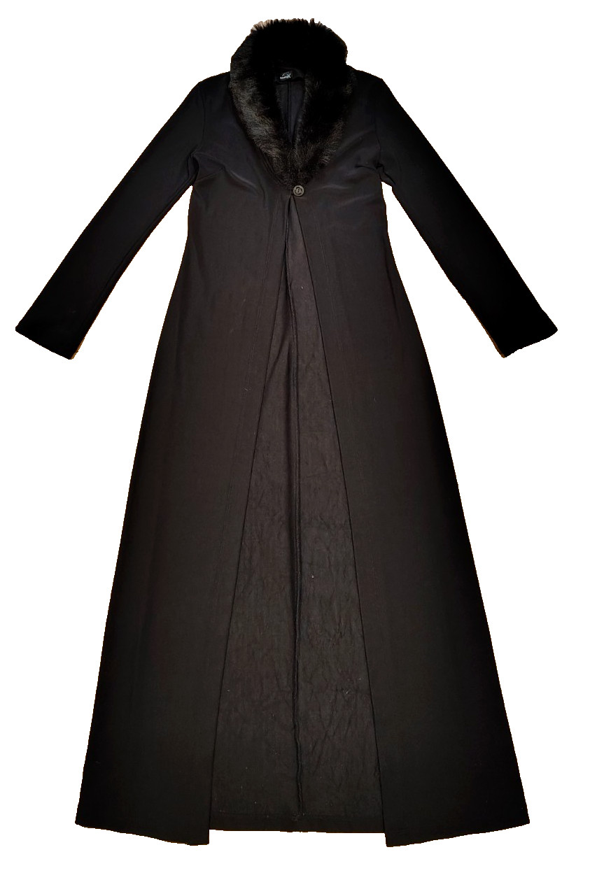 Vintage Y2K Formula X Black Duster Faux Fur Trim Woman&rsquo;s Whimsigoth Goth Grunge