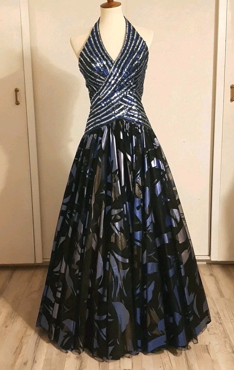 80s90s Y2K Kiss Kiss Formal Dress Metallic Blue Purple Black Fairy Goth Vtg