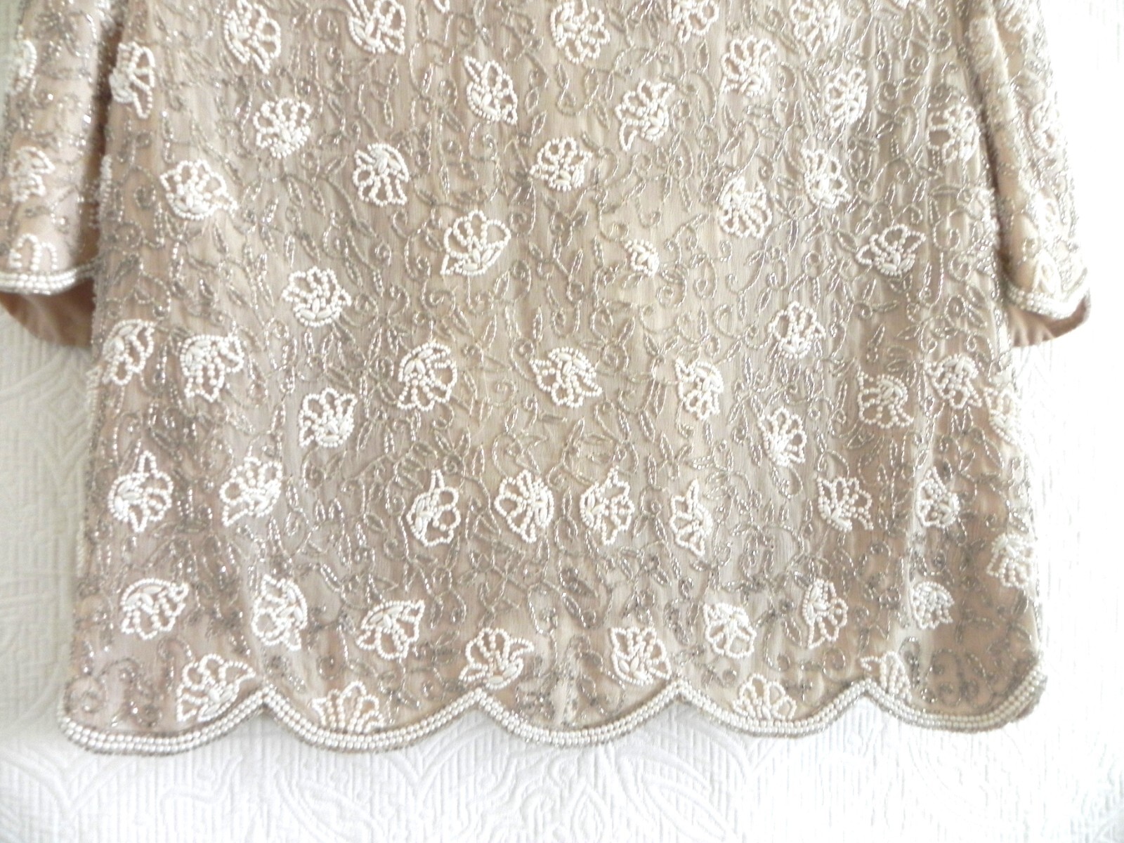 Vtg Stenay Bolero or Top Silk Lined Fully Beading Hook/Loop Light Peach Size XL