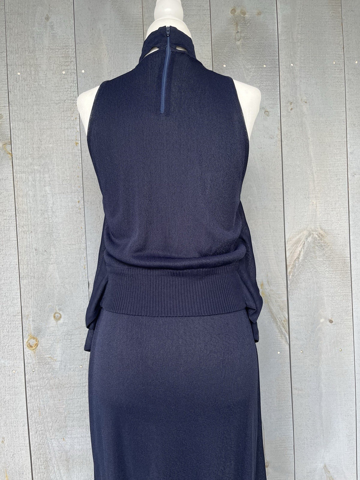 Vintage 80s Marina Spadafora 2 Pc Set Skirt Sleeveless Blouse Choker Neck Blue M