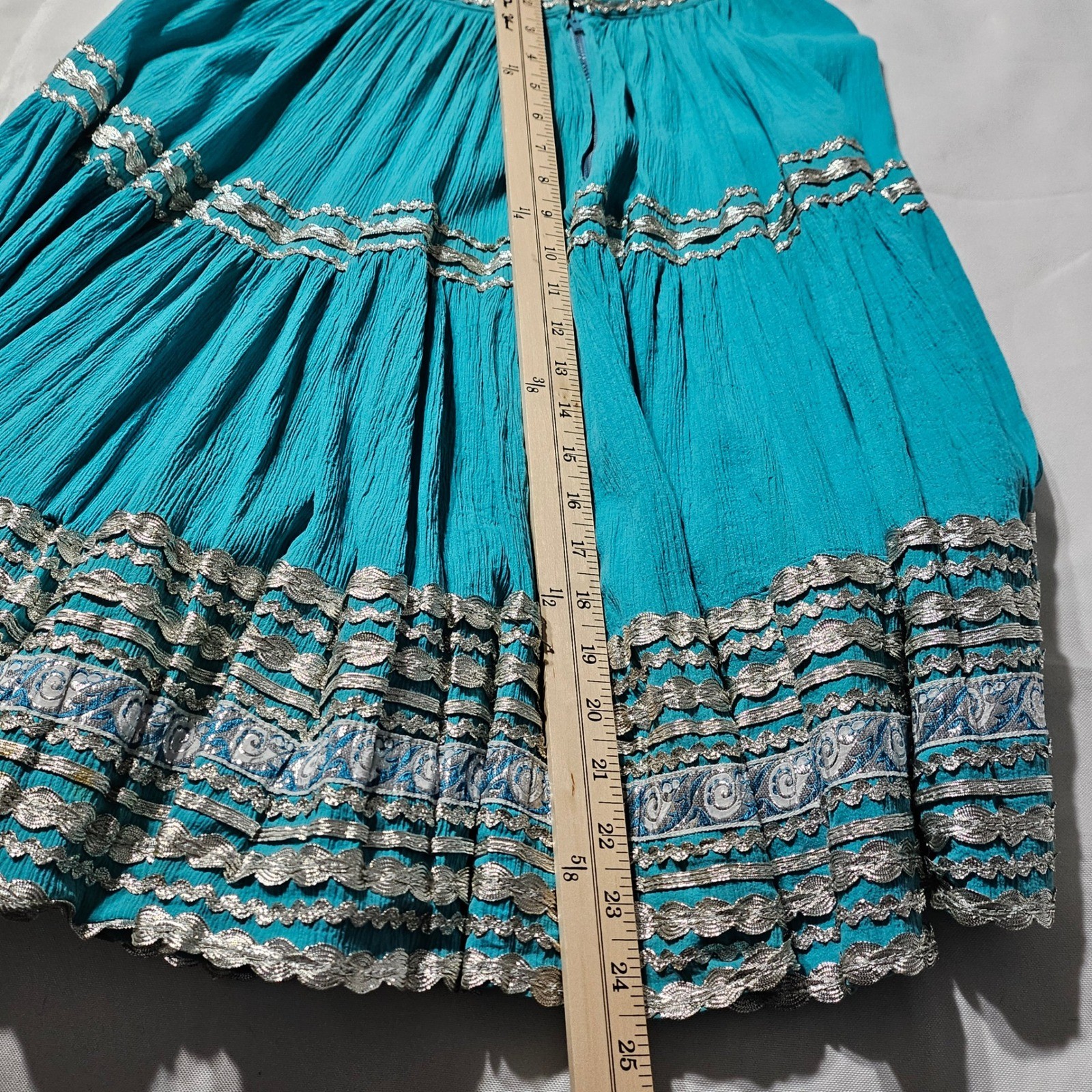 Vintage Fayes Creation Patio Fashions Turquoise Silver Rickrack Skirt Set 2958