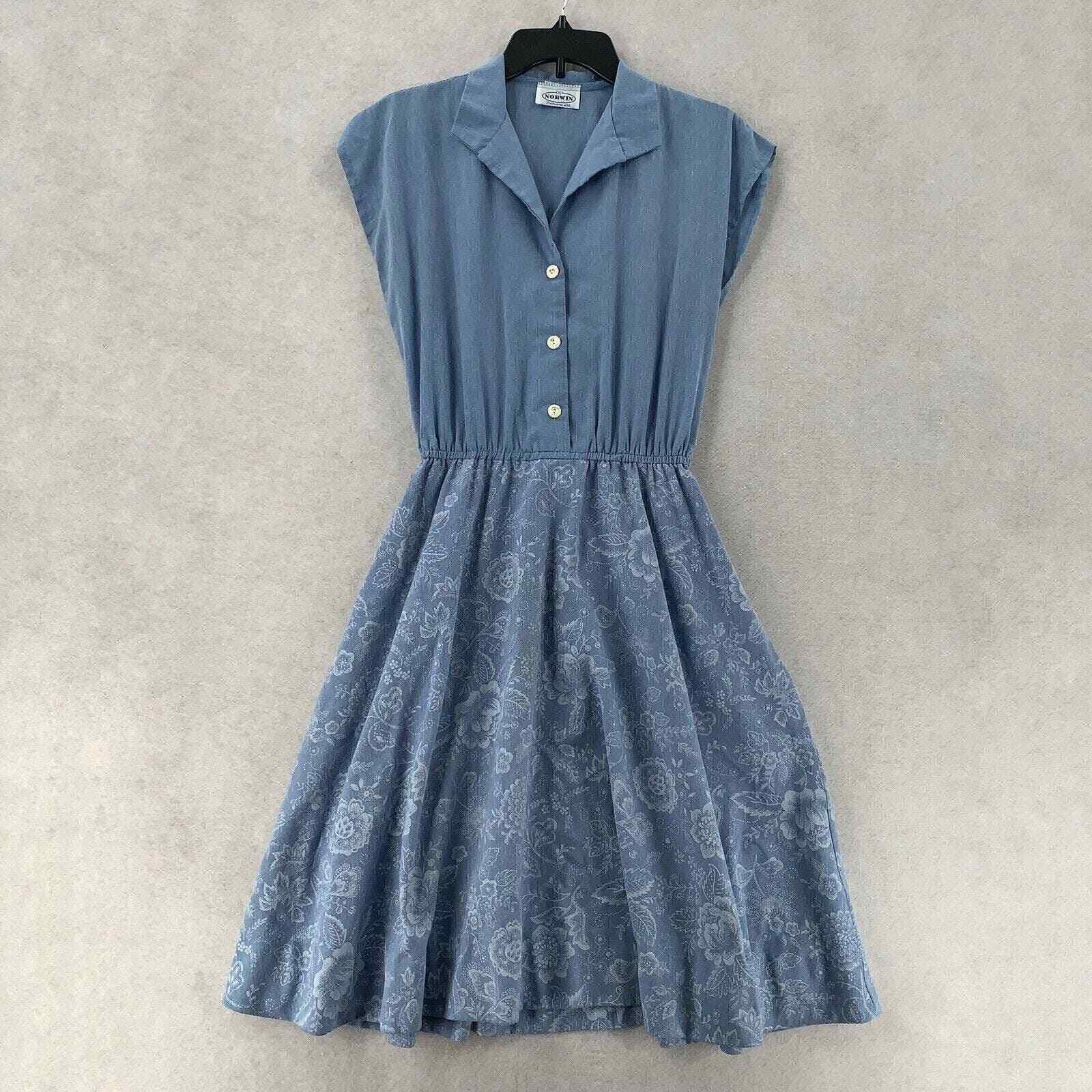 Vintage Norwin Suit Dress Blue Floral Long Line 2 Piece Modest Womens Med-Lg