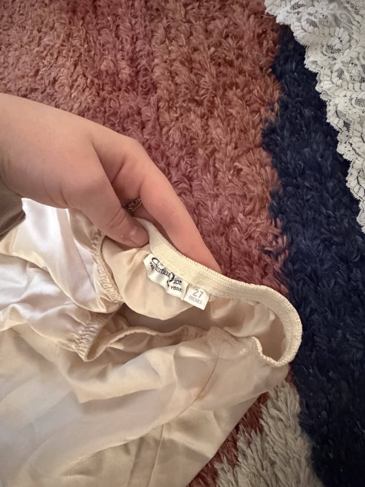 Christian Dior Beige Lace Trim Vintage Slip Regular Size Type Lace Fabric