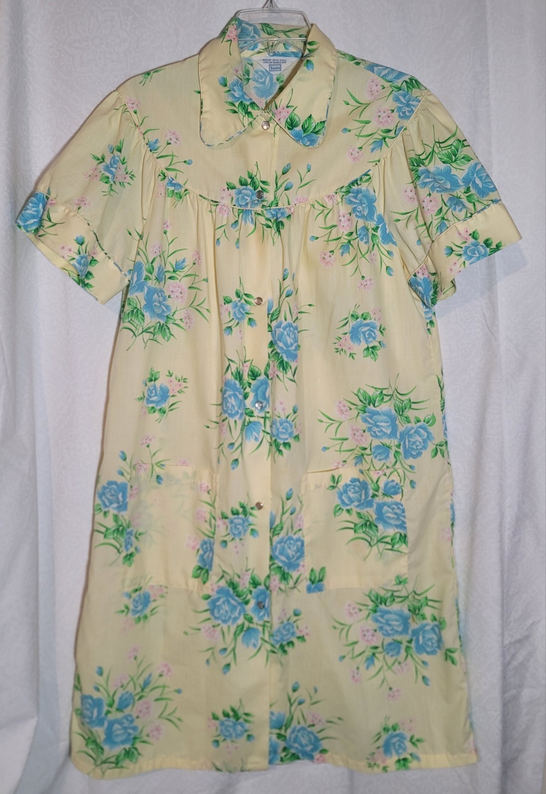 Sears Women&rsquo;s Housecoat Collared House Dress Yellow Floral Snaps Pockets L 18