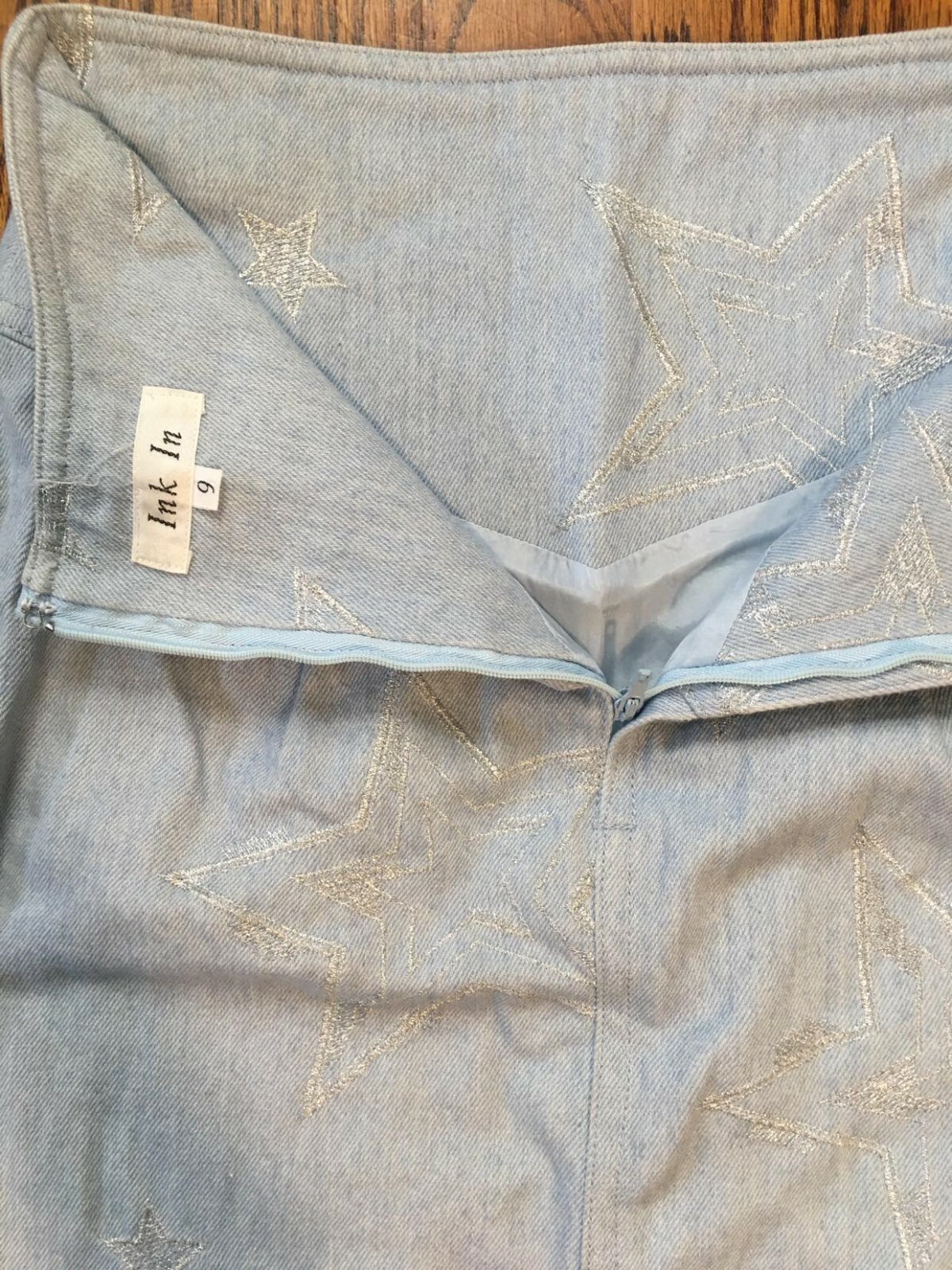 Vintage Embroidered Denim Pencil Skirt. Silver Stars. Western. XS S 0 2