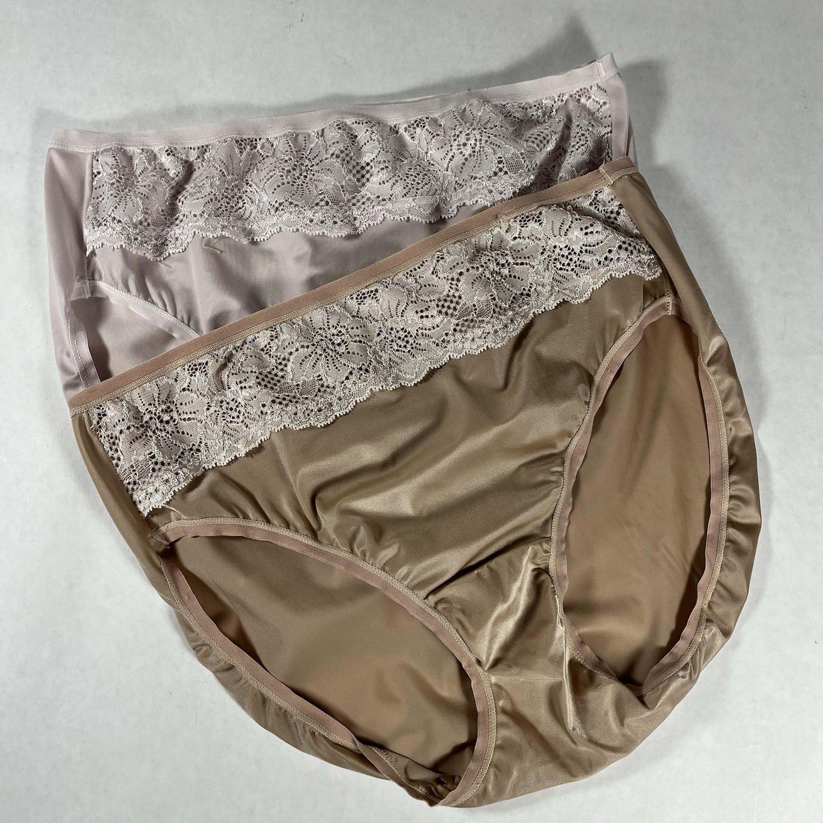 2 pair Bali Lace Trimmed Blush and Beige Stretch Panties Size L/7