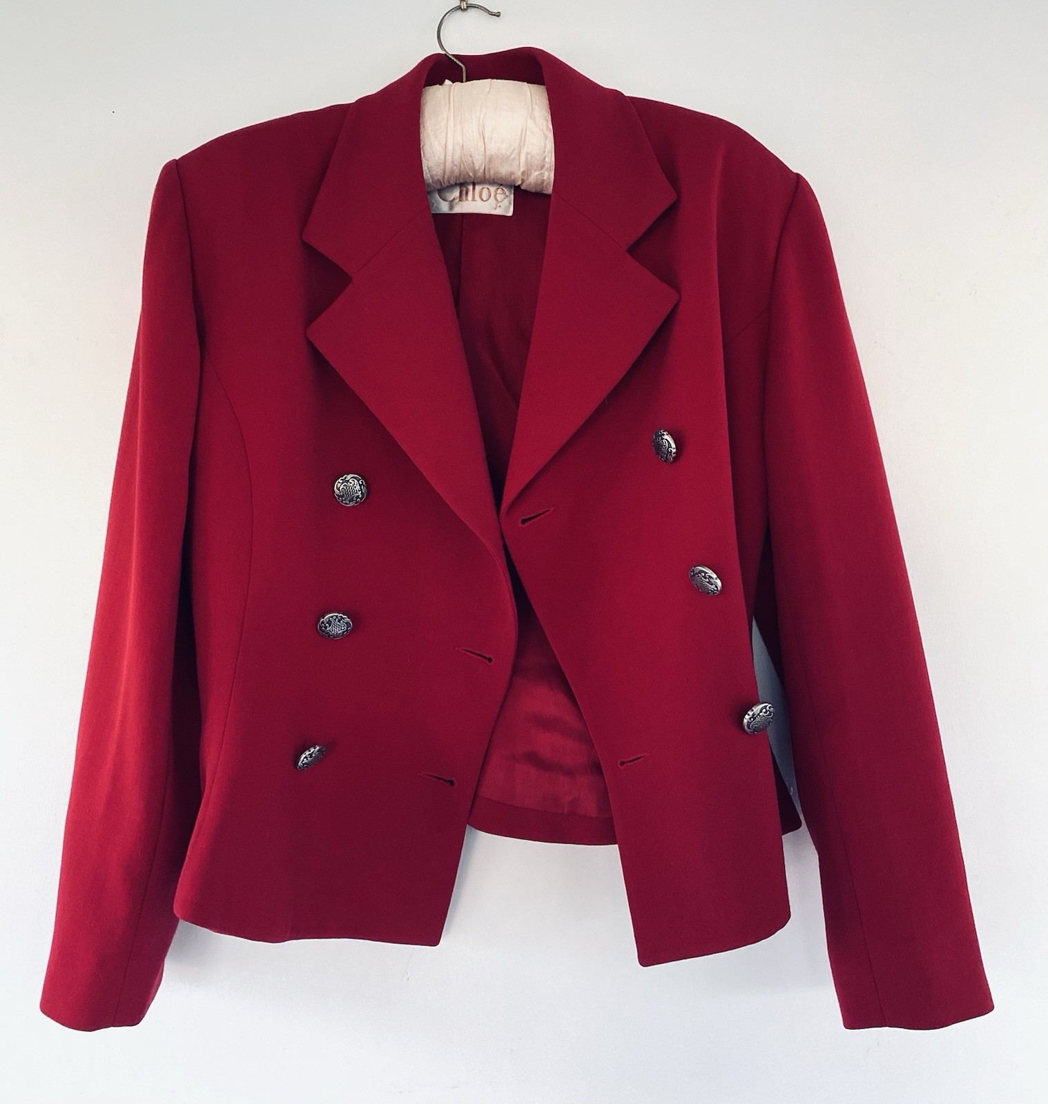 Chloe A/W 1990 Vintage Red Runway Jacket Coat Martine Sitbon Silver Buttons