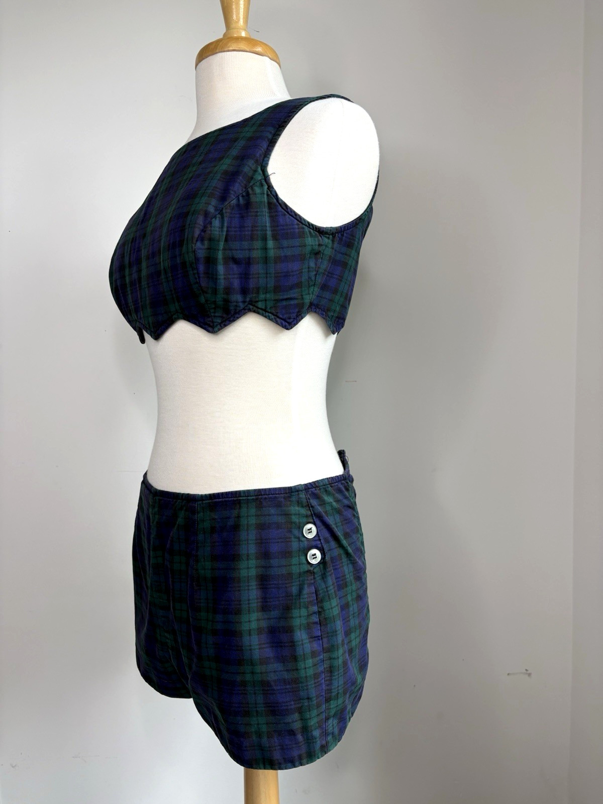 Vintage 1960s Bikini Plaid 2 Piece Swimsuit Sz Small Boy Shorts ILGWU Union Made