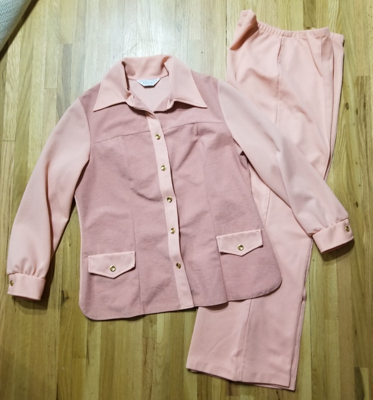 Vintage 1970s NPC FASHIONS Pant Suit Size 17/18 Womens Peach Double Knit Set