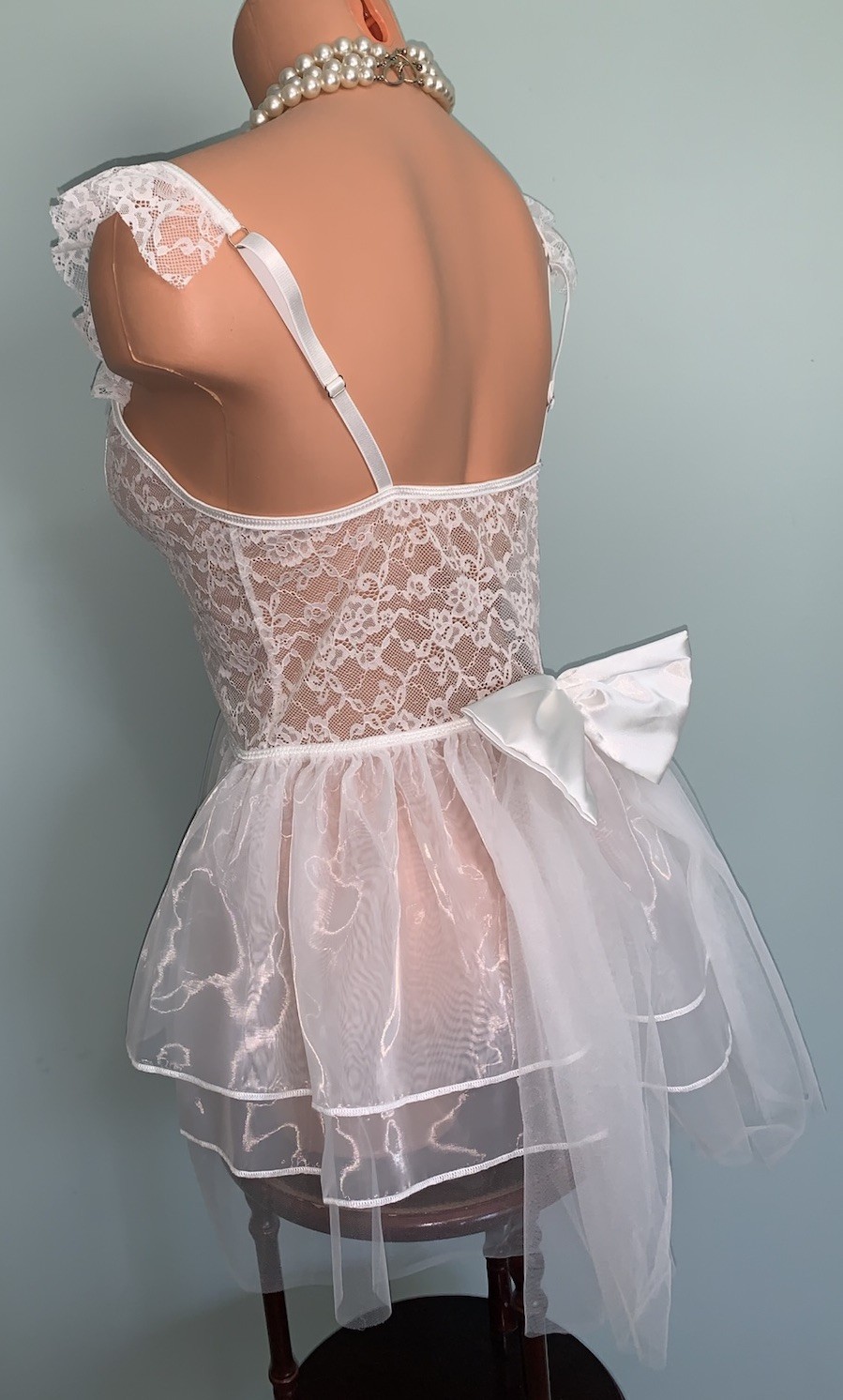 NEW SHEER 3 layer Chiffon Bridal Nightie Negligee XL Satin Bow Ribbons TuTu