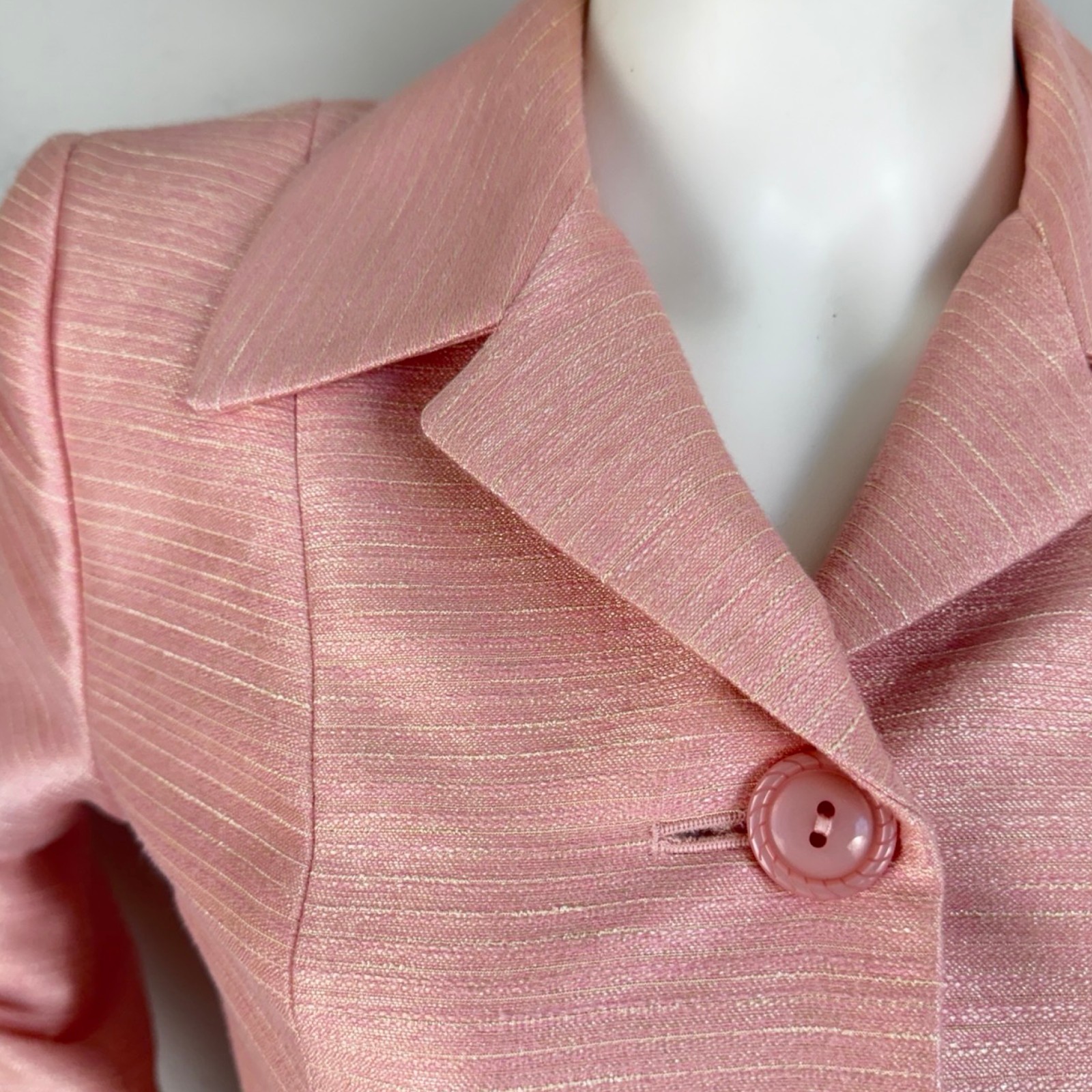 Vintage Women&rsquo;s Skirt Suit Pink White Thread Blazer & Skirt Y2K Size 6 Petite