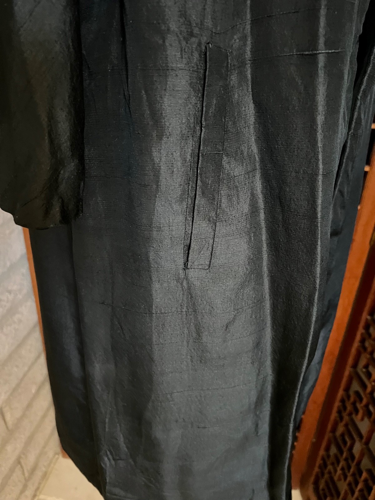 Silk Opera Coat NOS Black 1950s 1960s Evening Wear Formal Knee Length Swing M L