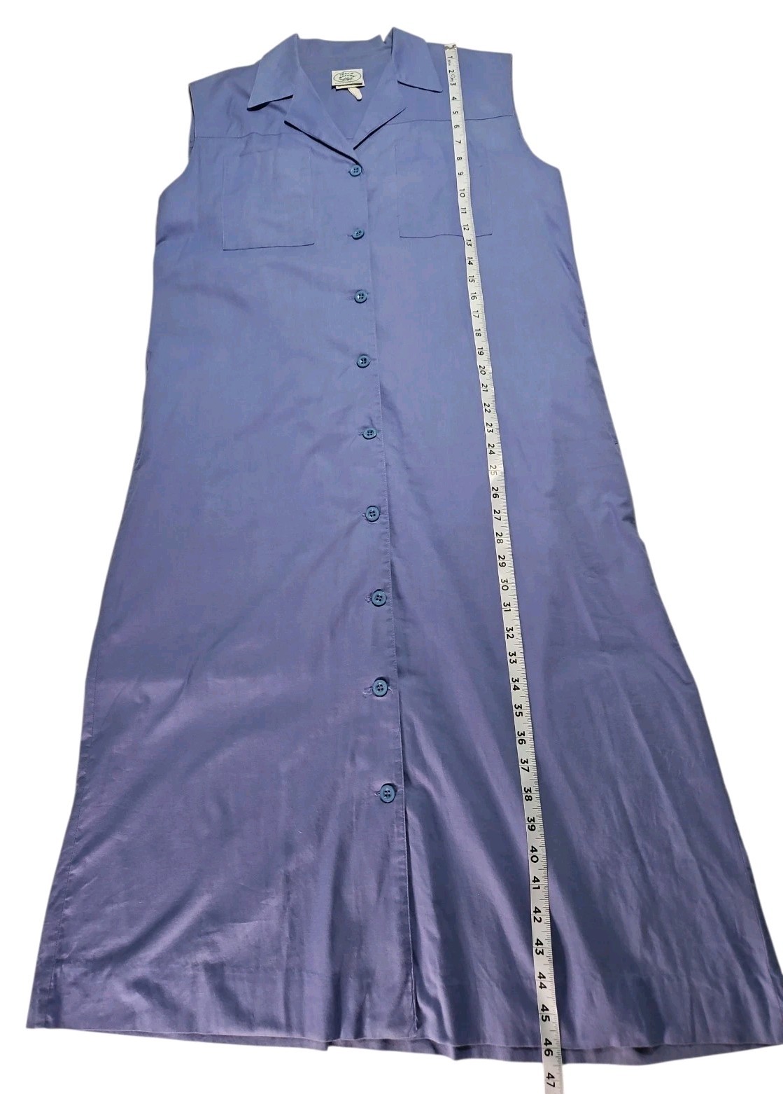 VTG Laura Ashley Sz 12 Blue Cotton Shirt Dress Midi Button Front Minimalist