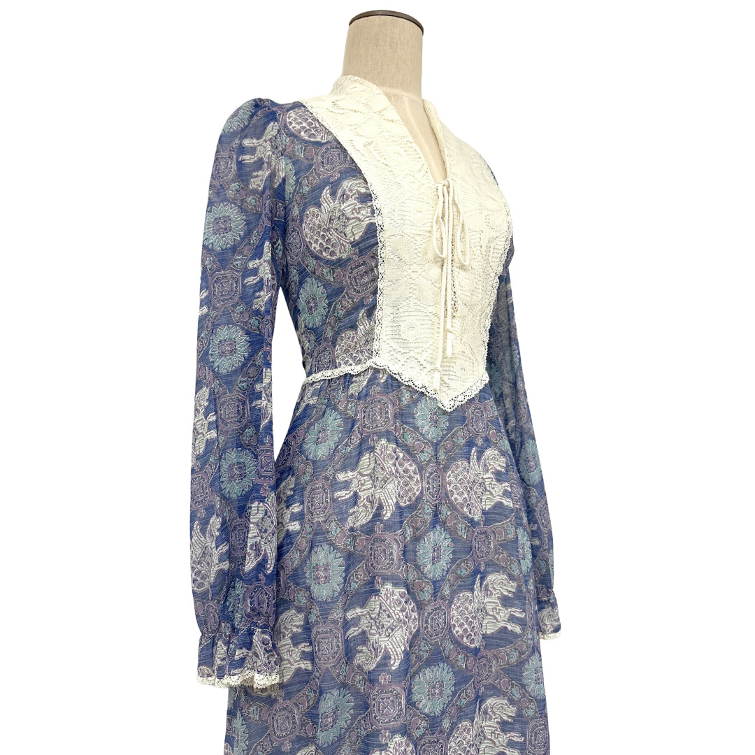 Vintage 1970s This Is Yours Novelty Mythical Creature Ruffle Cottagecore Dress
