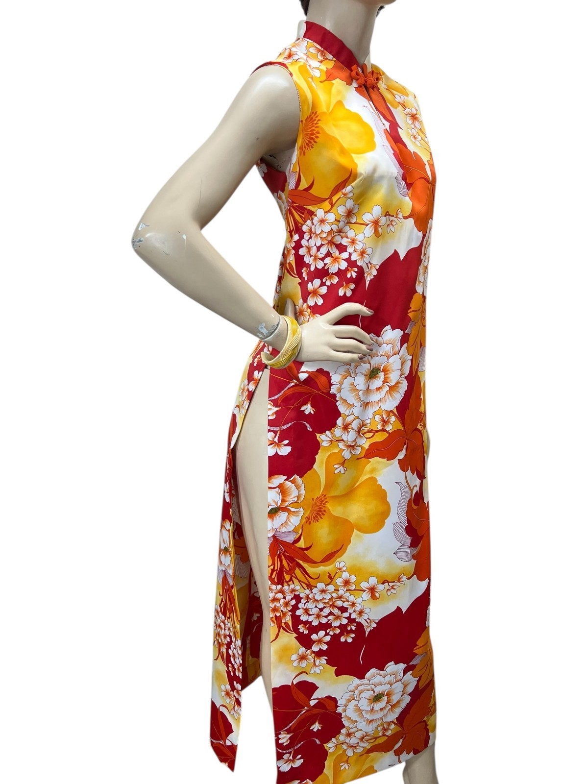 Vtg 70s Sz 12 M~Sm L Hawaiian Floral Maxi Tunic Dress Side Slits Paradise Hawaii