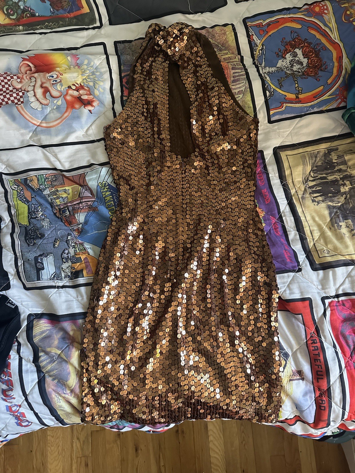 Brown Copper Sequin Y2K 2000/2010’s Flattering Dress