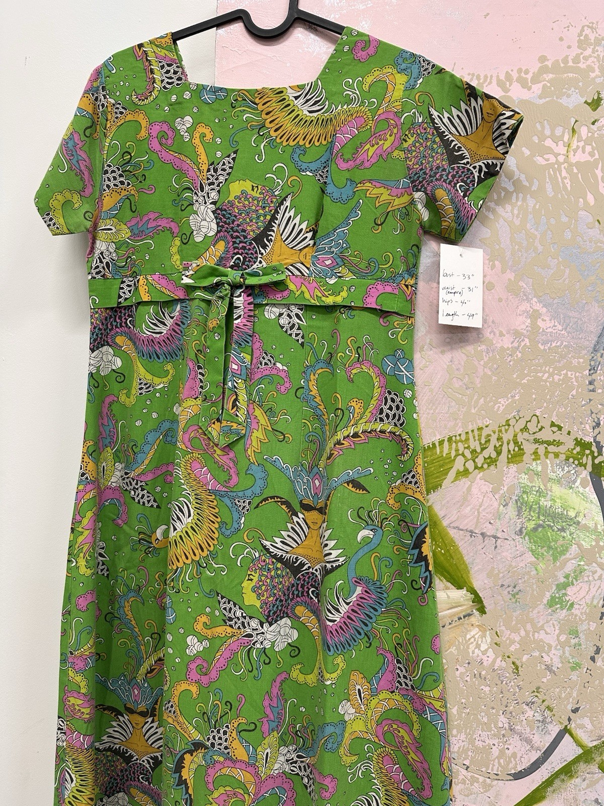 60s Vintage Psychedelic Print Disco Cotton Handmade Maxi Dress Women&rsquo;s Size M L