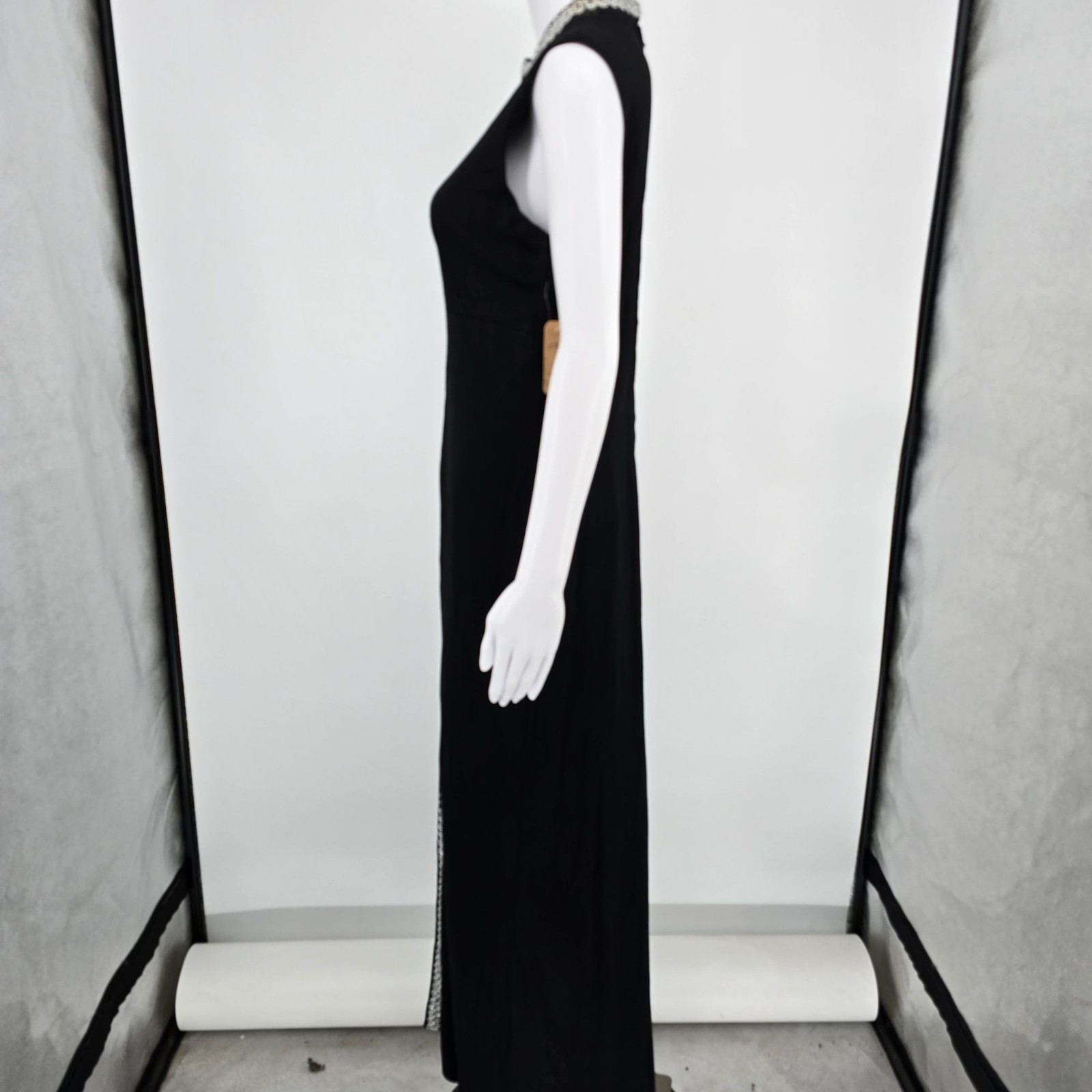 Vintage Early 1970s Black Keyhole Neck Sleeveless Column Maxi Dress (Size 4/S)