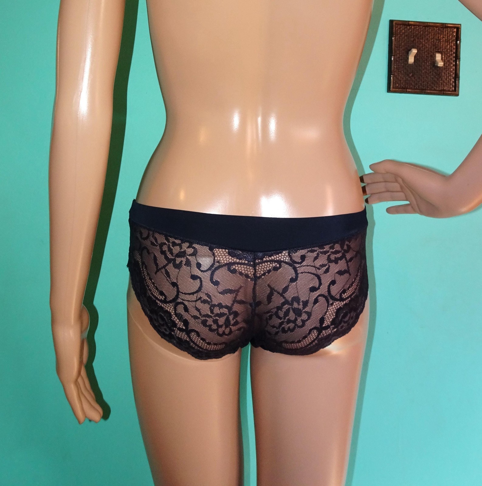 Marilyn Monroe Black Hipster Panties with Sheer Lace Butt size S risque
