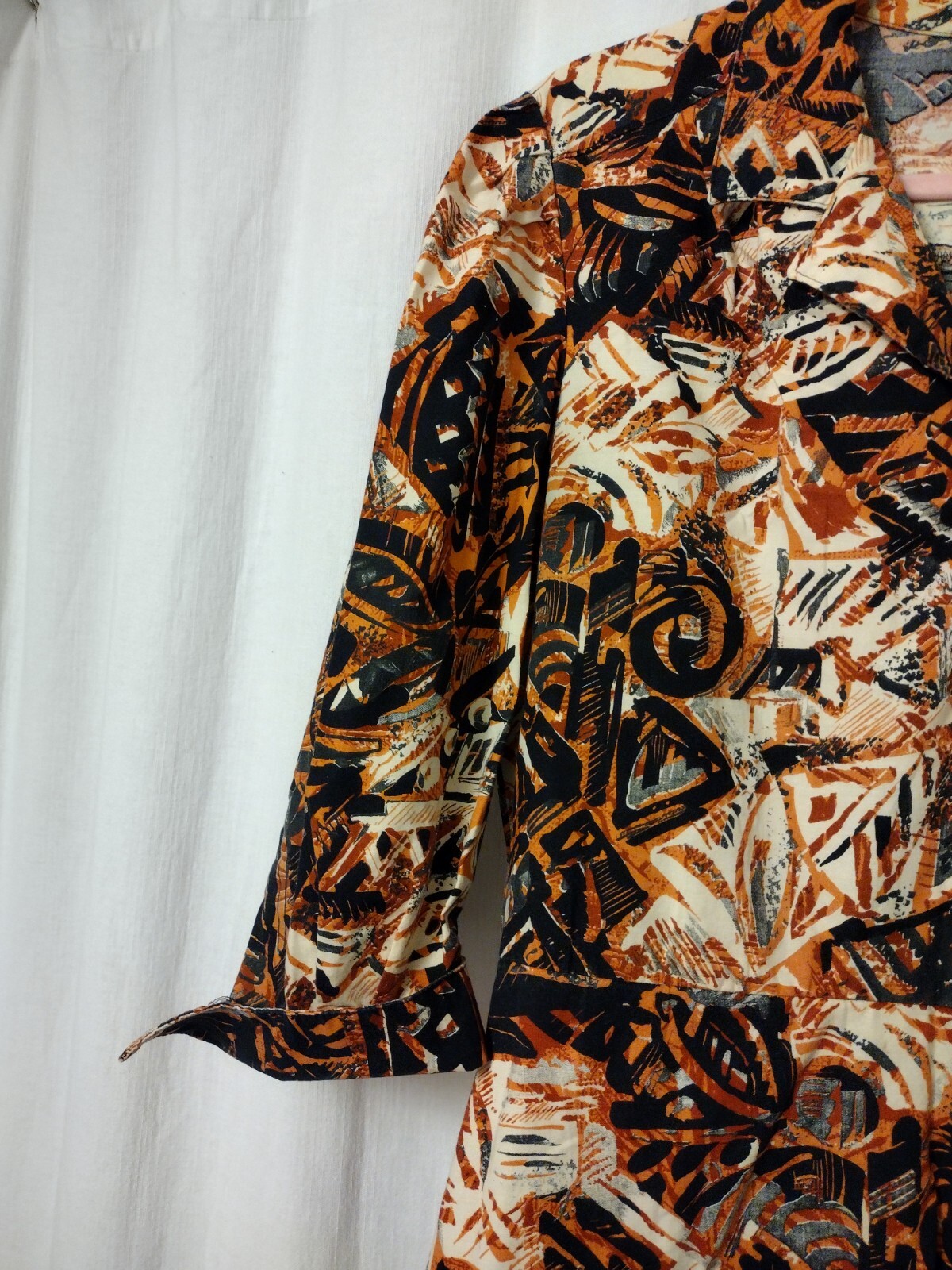 Stuart Alan Size 18 Vintage A-line Brown Print Dress Button Front Collar Womens