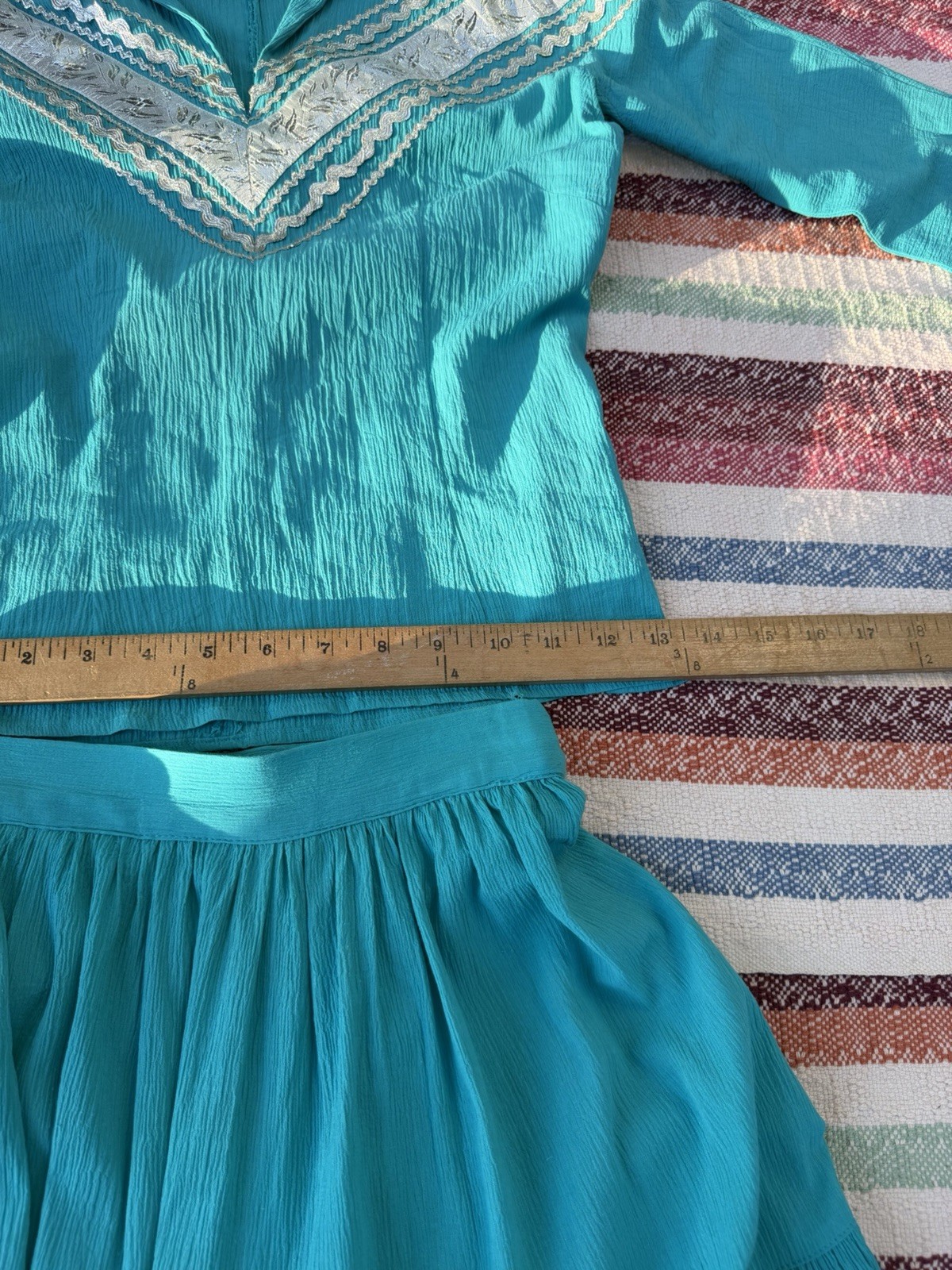 Vintage 1950s Western Patio Fiesta Dress 2Pc Ric Rac Circle Skirt Crinkle Cotton