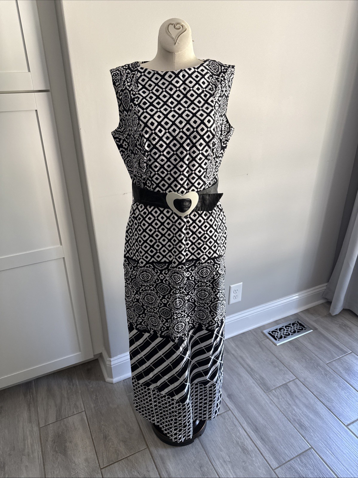 VTG 70s Alfred Werber Boho-Black & White Dress/Sz 6Read Full Descrip