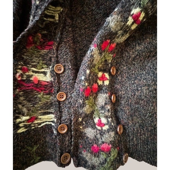 Vintage Components Susan Bristol Shetland Wool Floral Hand Embroidered Cardigan