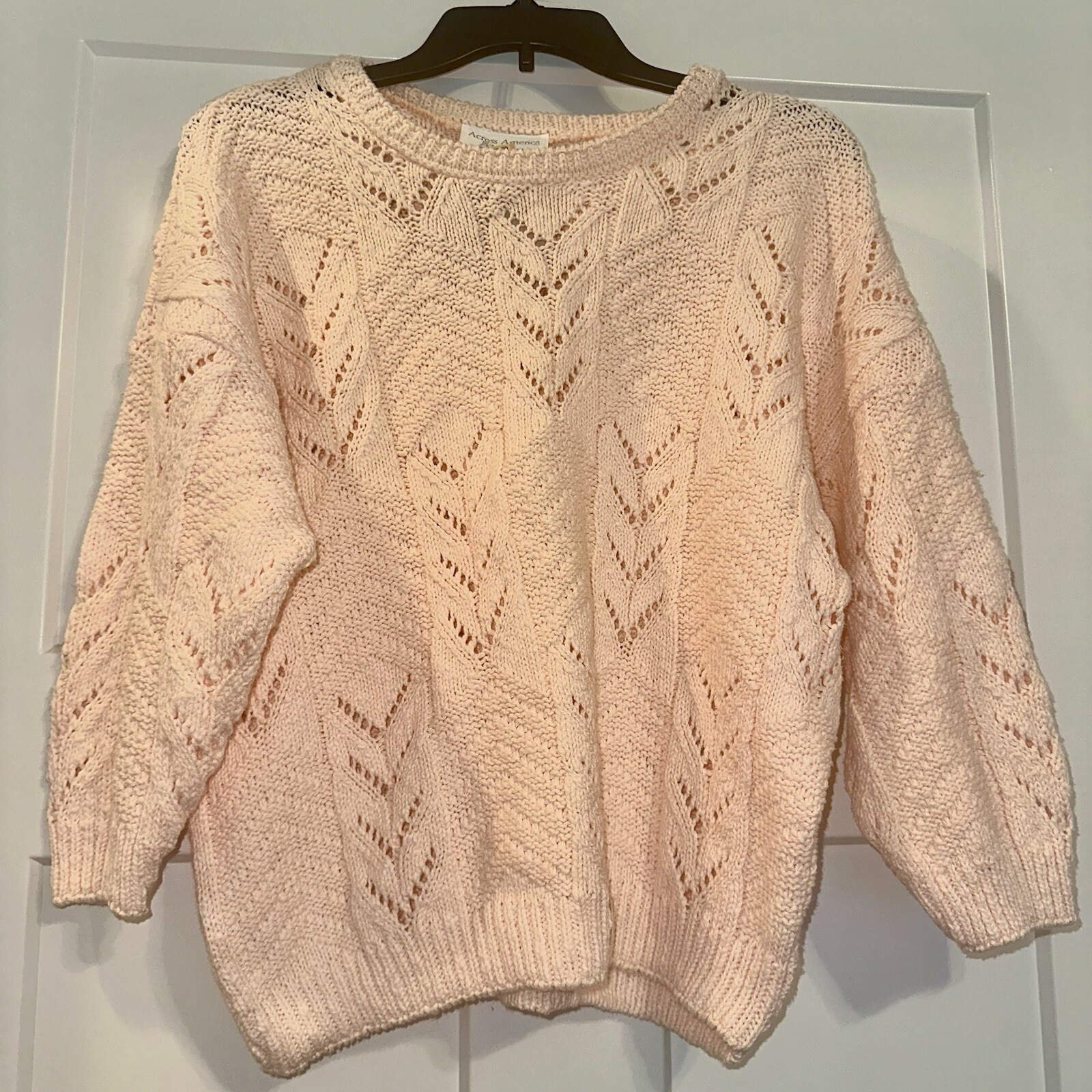 Vtg 80s Across America by Knit Maven Cotton Sweater Light Pink Large NWT