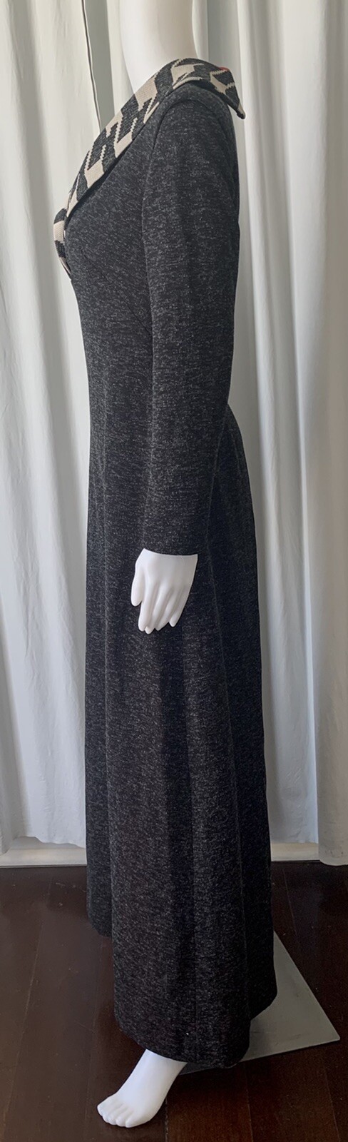 Vintage 60s Alfred Werber polyester Double knit maxi dress with Shawl Collar S/M