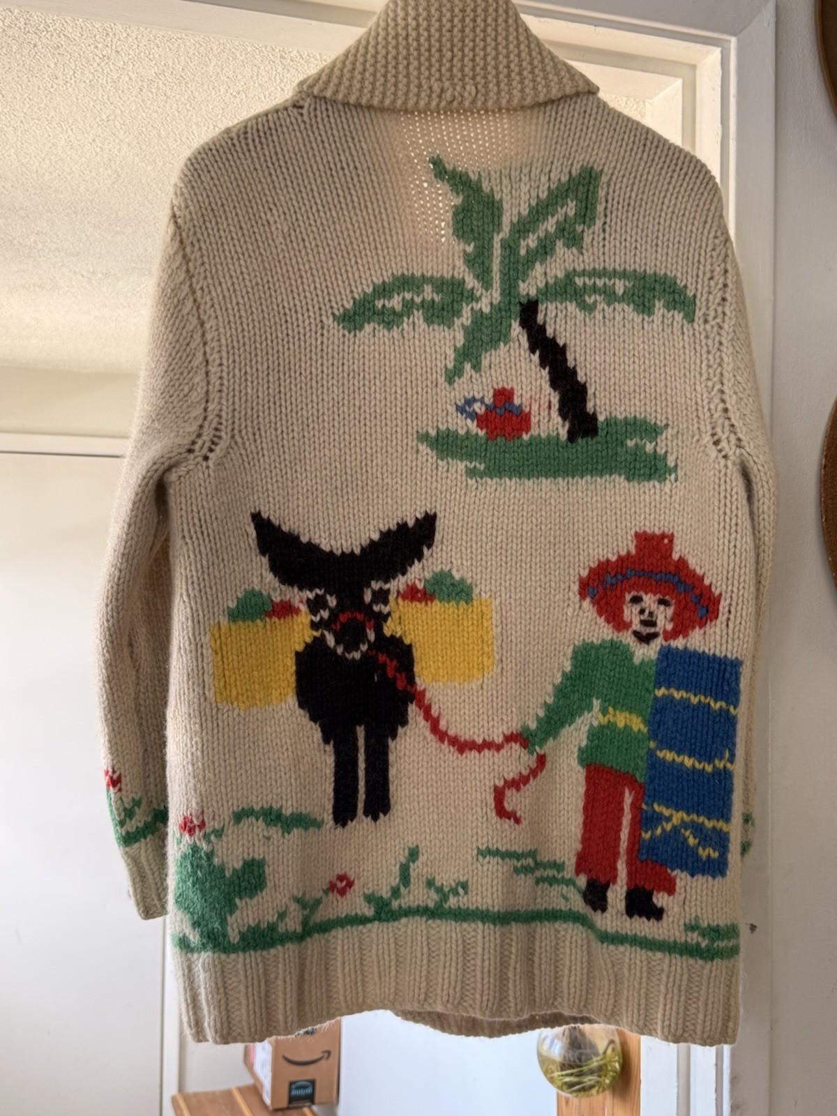 Vintage 50&rsquo;s/60 Mexican Cowichan Handmade Beautiful Chunky Sweater Work Of Art!