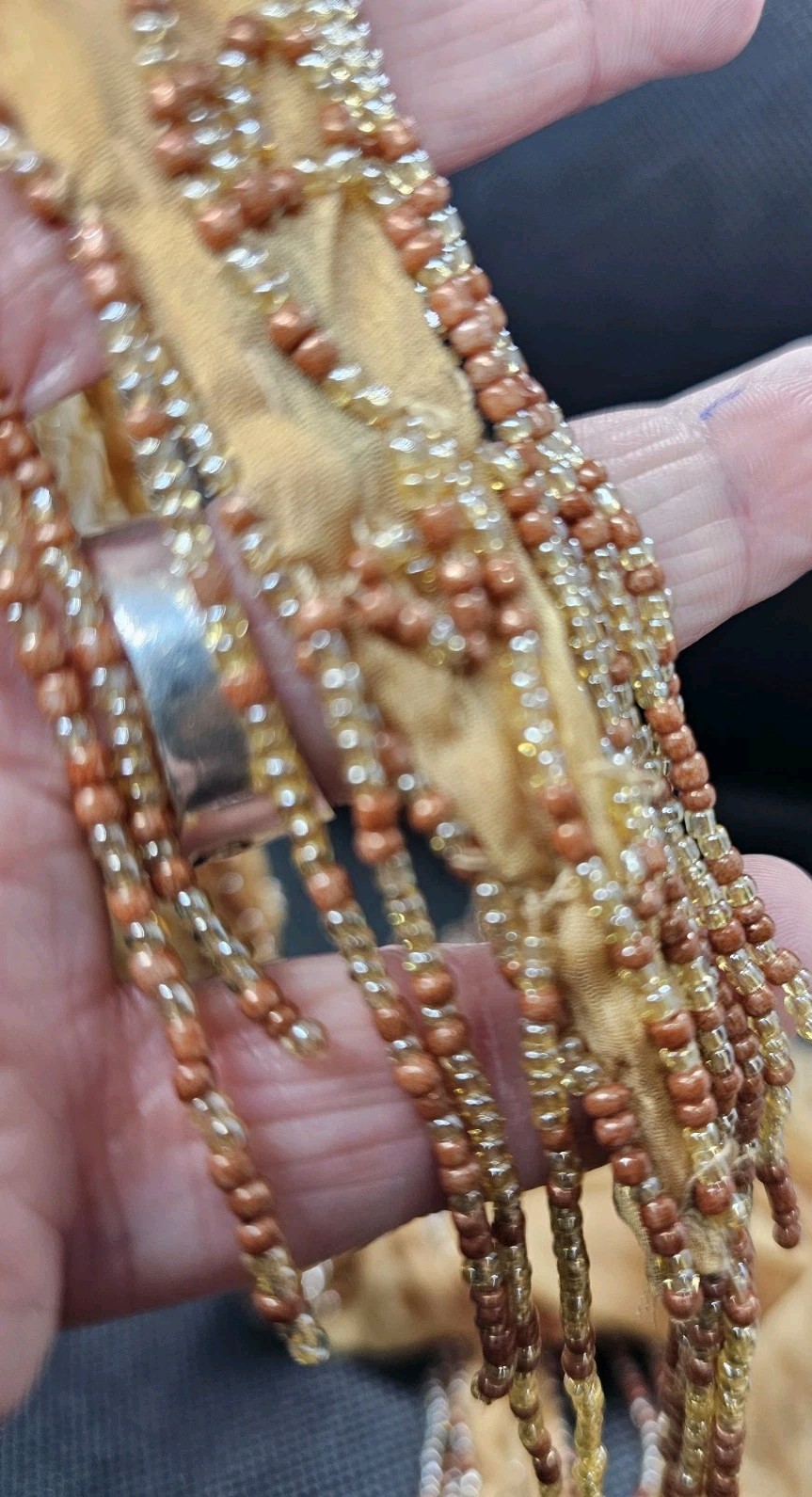 Orange/Copper Silk Chiffon Art Deco Beaded Hair, Neck, Or Waste Tie Flapper 50&Prime;