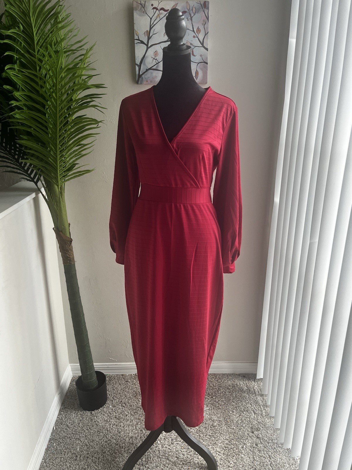 Red Long Sleeve Wrap Dress Maxi Women&rsquo;s Regular Size