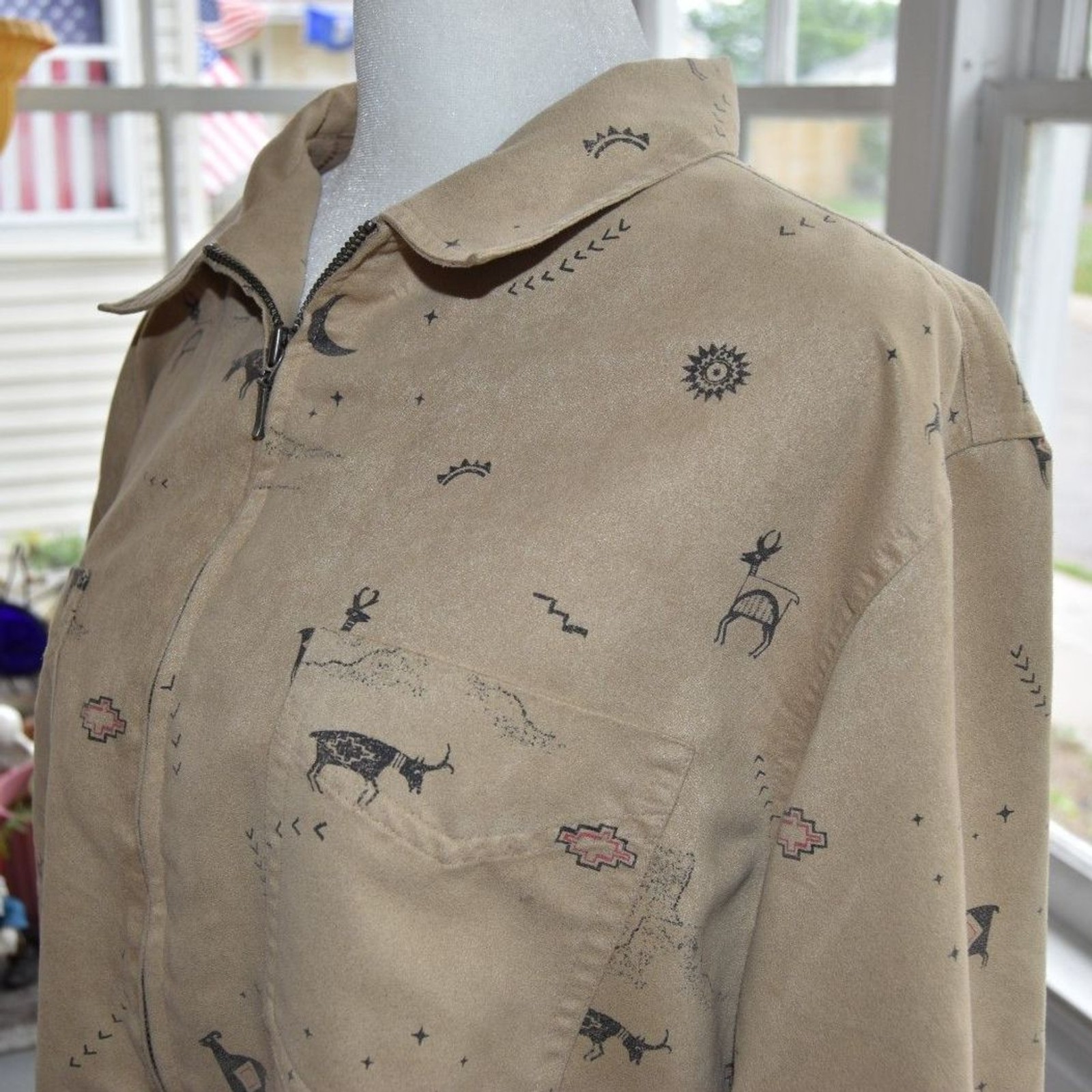 Chico&rsquo;s Design Southwest Desert Print Faux Suede Zip Front Shirt Jacket Sz 2