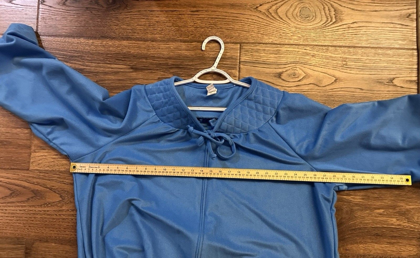 Vintage Larwin Plus Zip Robe 50/52 Blue Quilted Yoke Fleece Housecoat