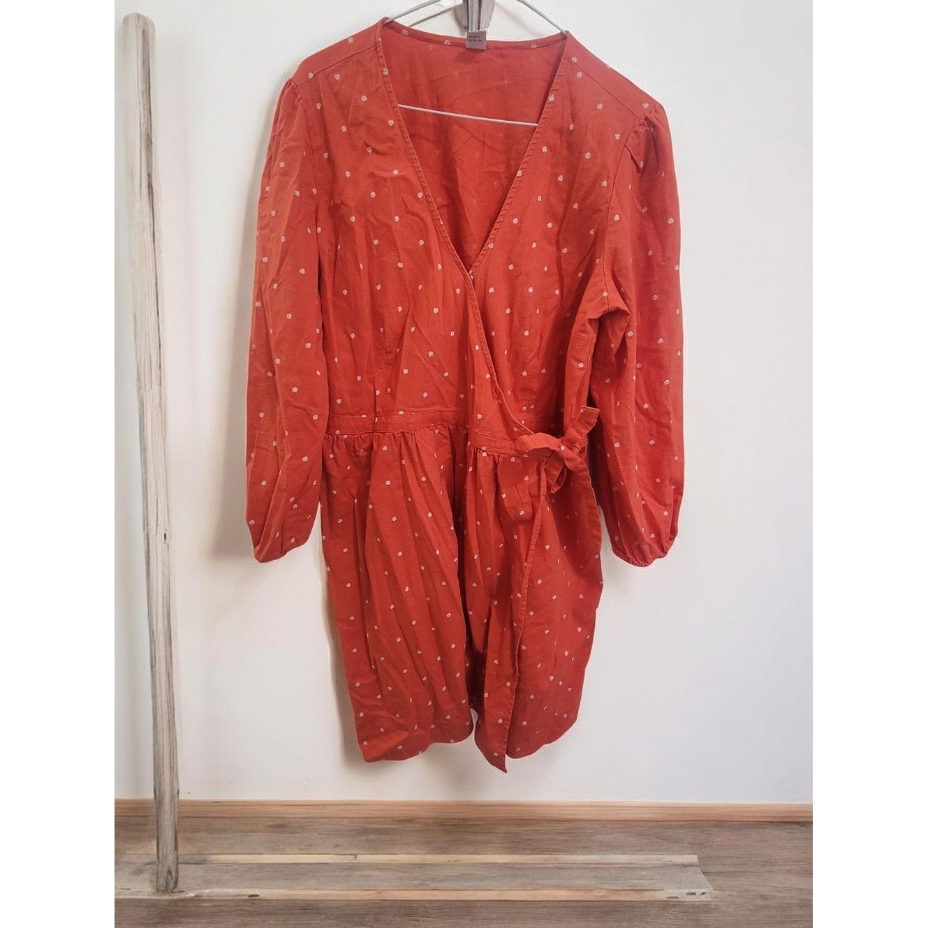 Old Navy Orange Floral Daisy Wrap Dress EUC L Boho Cottagecore Coastal Cowgirl