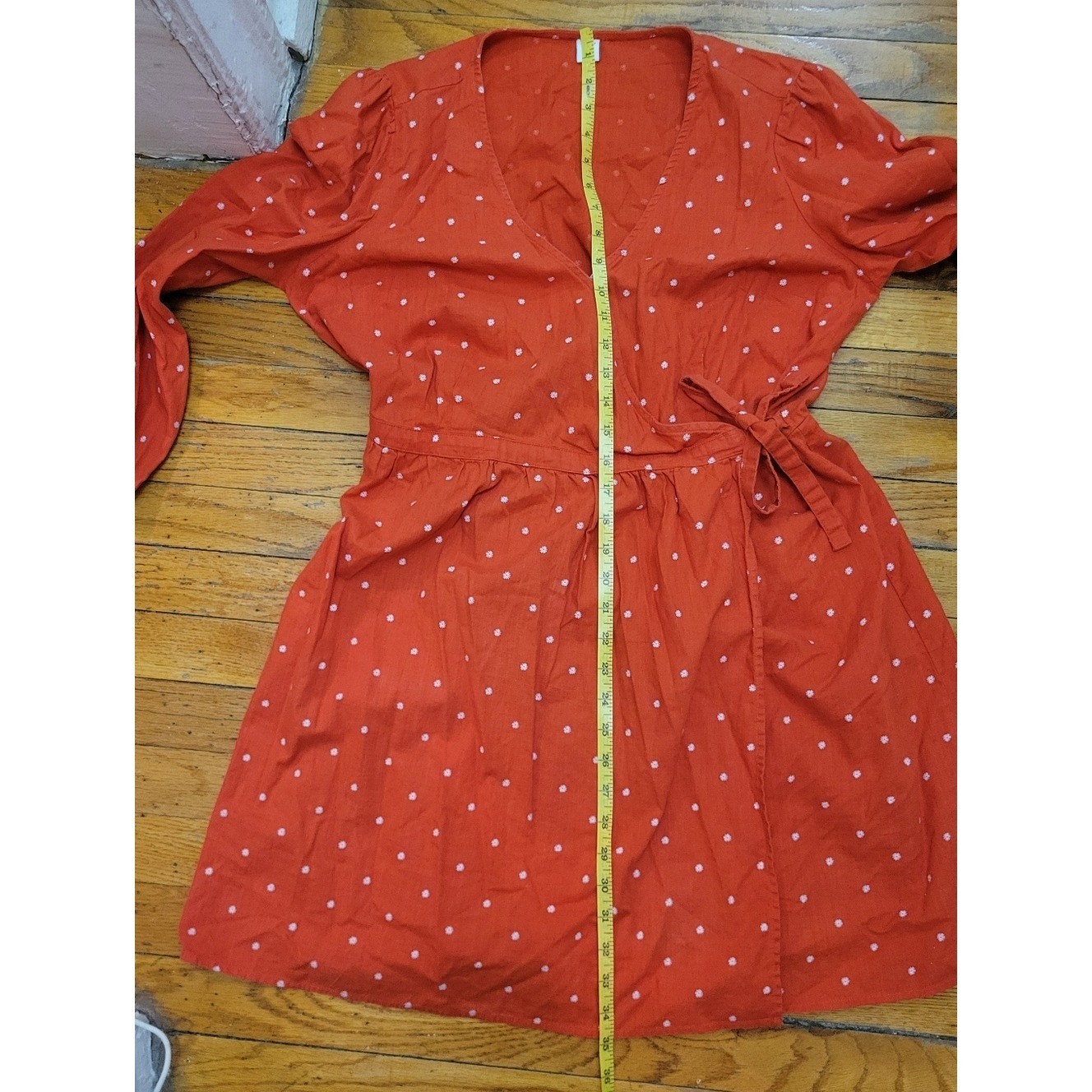 Old Navy Orange Floral Daisy Wrap Dress EUC L Boho Cottagecore Coastal Cowgirl