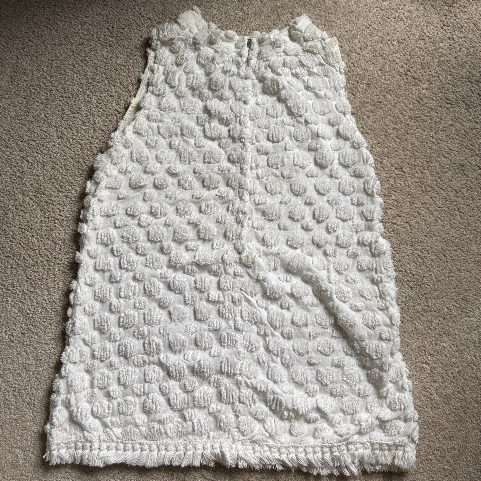 60s 70s vintage handmade white shift dress 10 12 bubble texture popcorn stitch