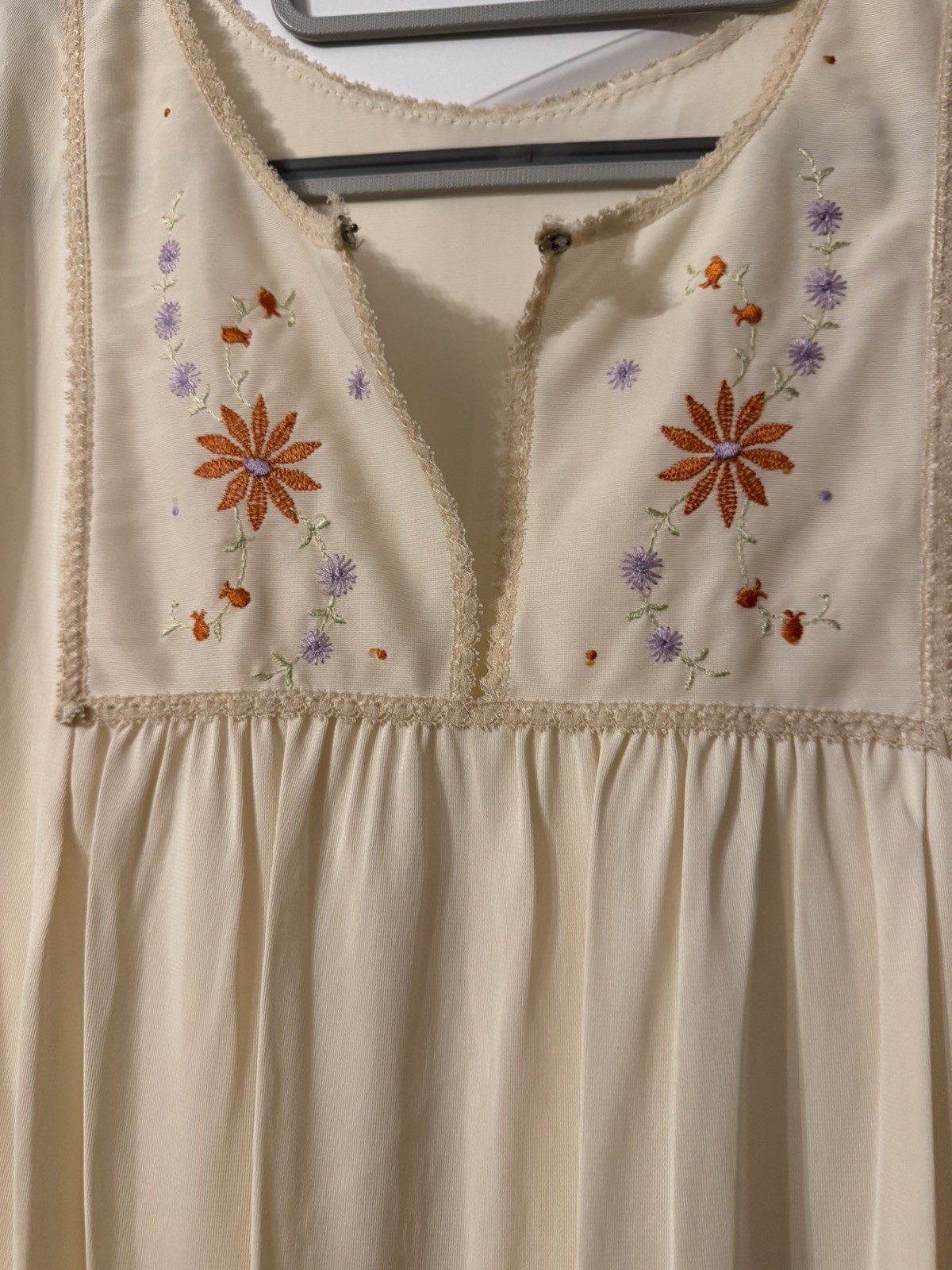 Vintage Sears 2pc Embroidered Bodice Long Nightgown & Robe Large 38/40