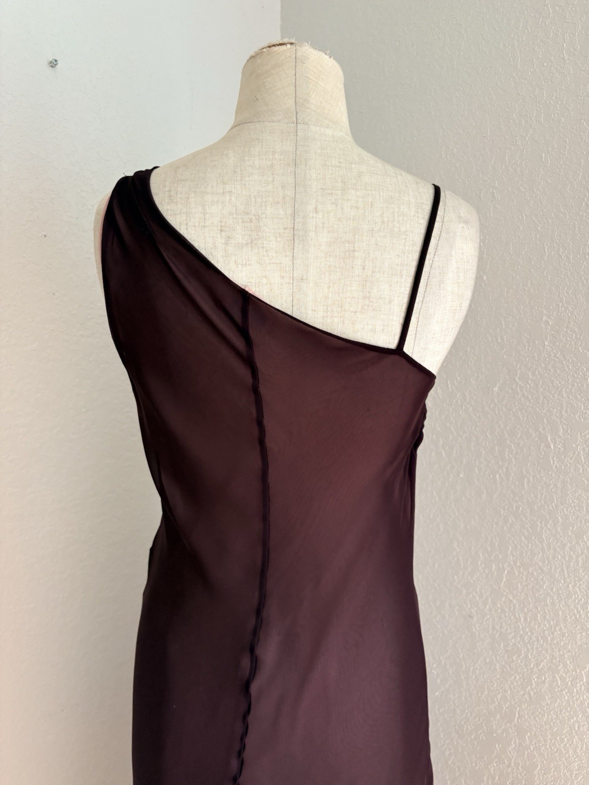 VINTAGE Y2K Forever 21 sheer Flutter Maxi Asymmetrical Hem Dress Plum Pink M
