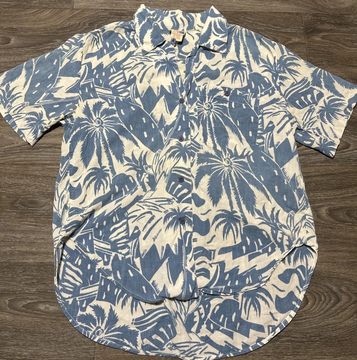 Vintage Adini New York London Unisex Hawaiian Palm Trees Button Down Shirt Sz L