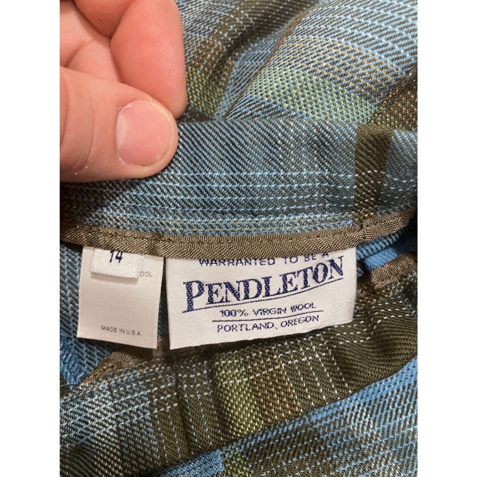 Pendleton Blue Virgin Wool Skirt Suit Set Blazer Pleated Plaid Skirt Womens 14
