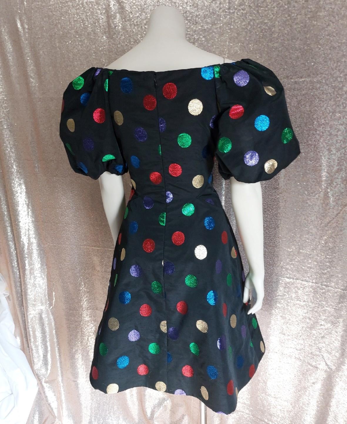 PUFF SLEEVE POLKA DOT Scassi Boutique Vintage 1980s PARTY COCKTAIL DRESS – S