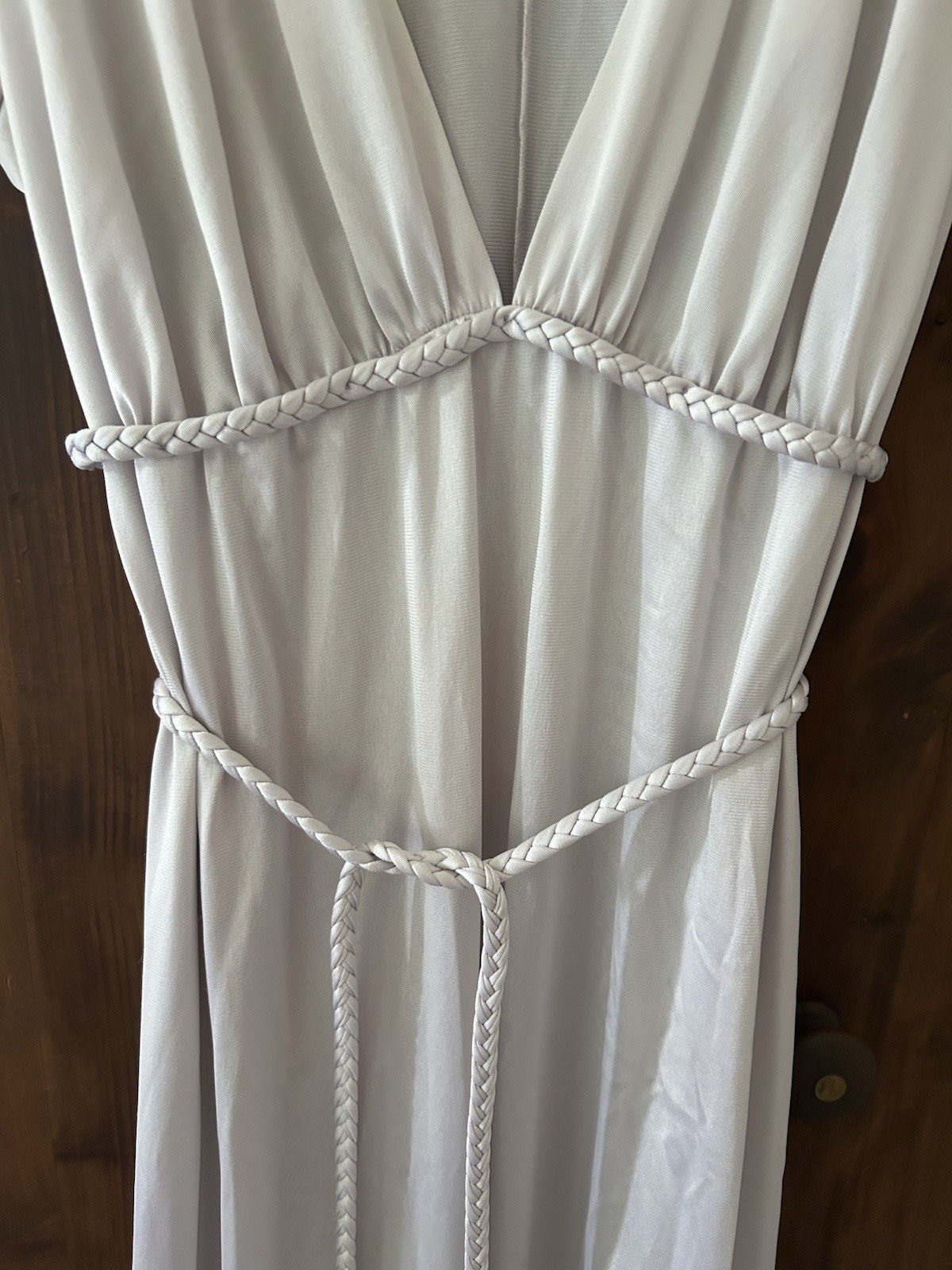 Vintage 70s Vanity Fair Goddess Nylon Empire Maxi Lingerie Gown 36 Lilac Gray