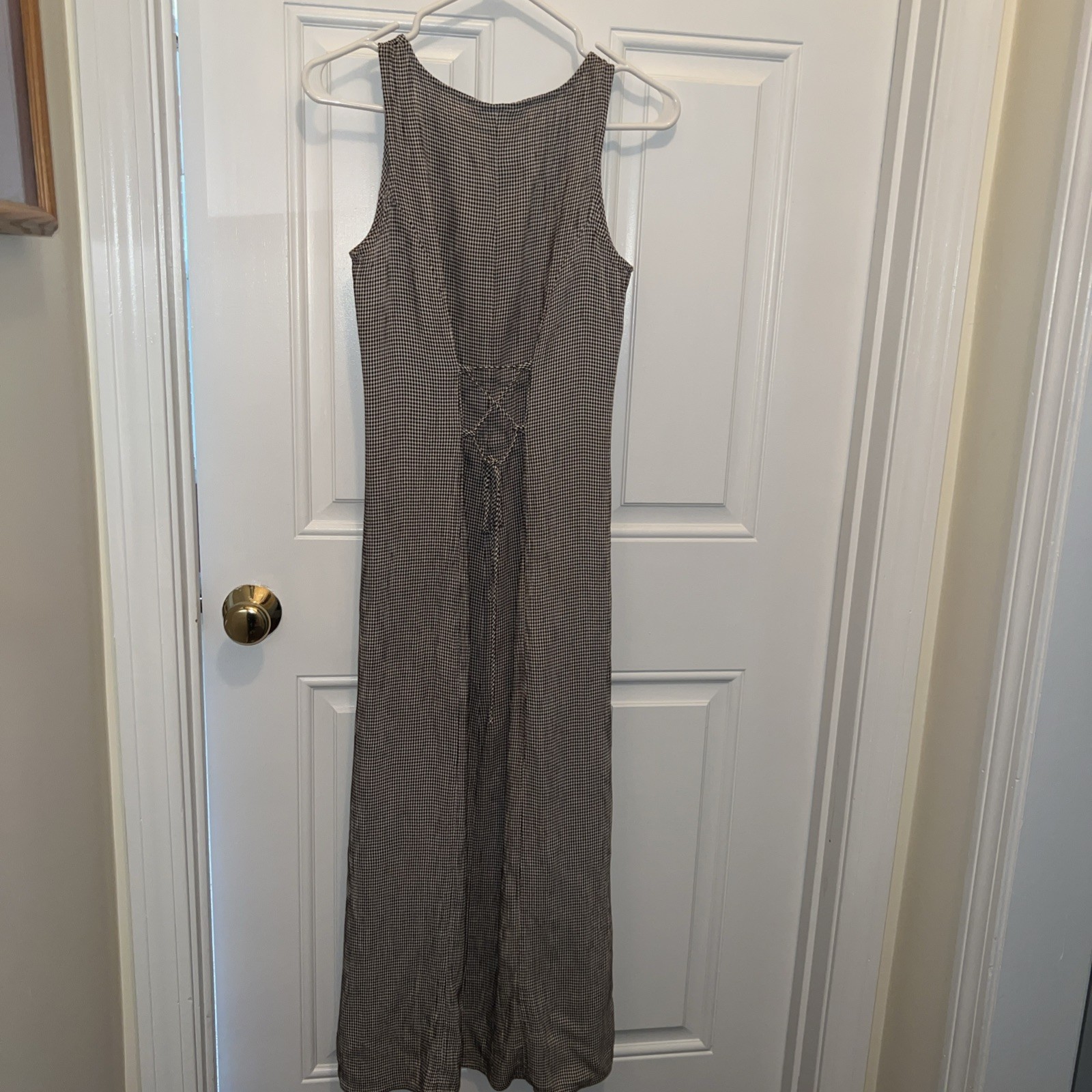Casual Corner Vintage maxi dress size 9/10, Brown check , tie in back