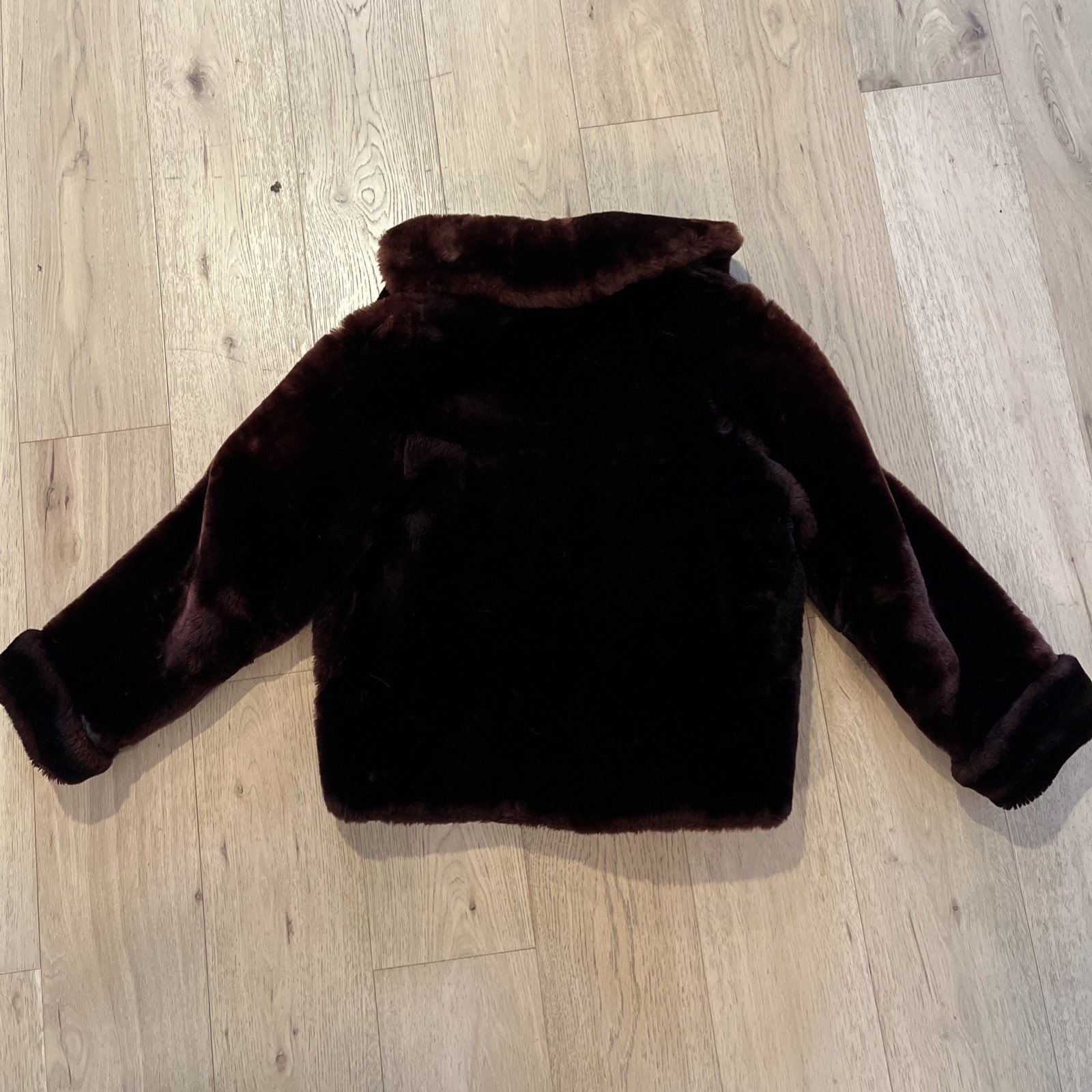 Vintage Brown Real Fur Jacket With Shawl Collar and Satin Lining. S/M