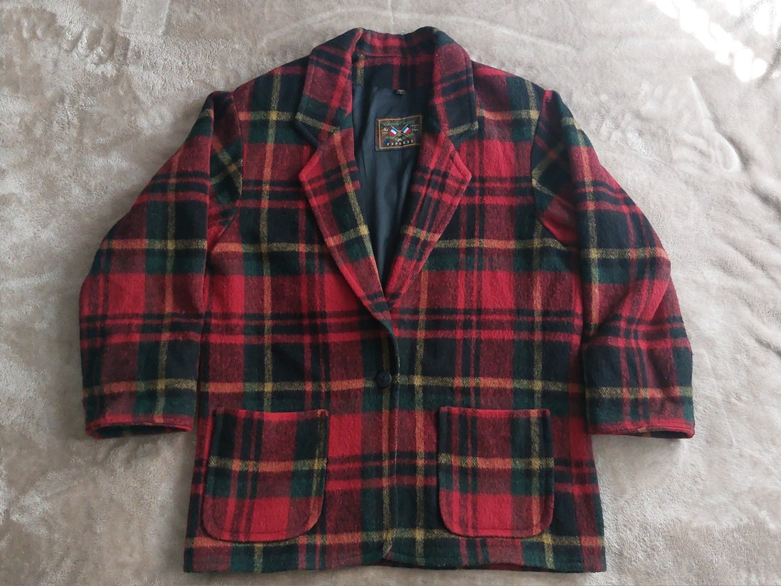 Vtg French Country Express Women&rsquo;s Tartan Plaid ILGWU USA Wool Blend Coat | L