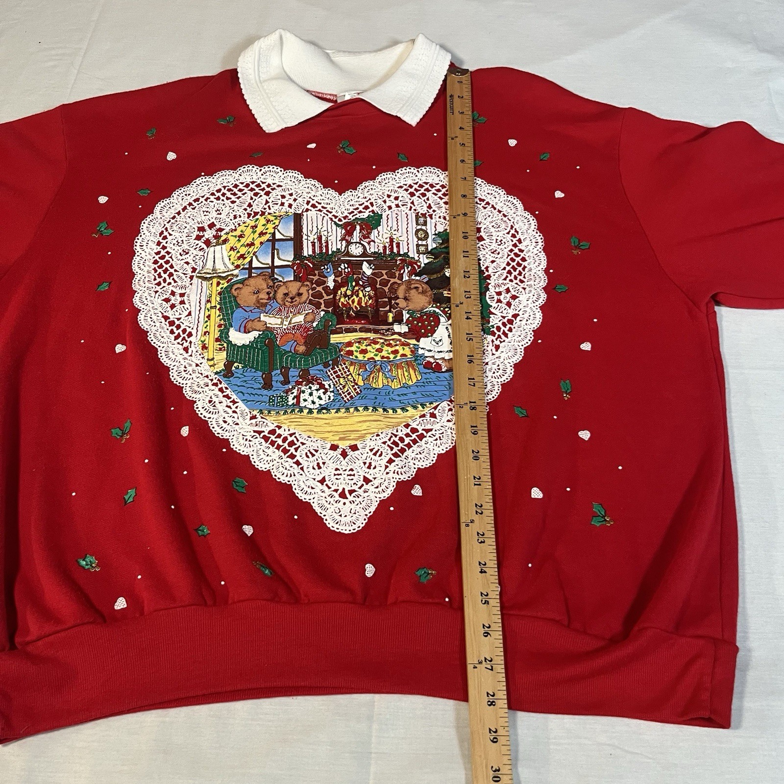 Vintage 90s Nutcracker Bear Christmas Sweatshirt Puff Paint Plus 2X USA Grandma